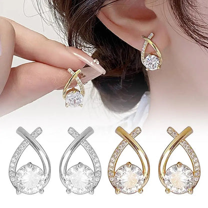 Vintage Cross Stud Earrings For Women Girls Korean Style Elegant Crystal Jewelry Ear Rings Fishtail Lady Earrings Gift