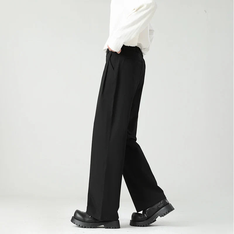 Men's Spring Essential Suit Pants Elastic Waist Loose Straight Black Gray Casual Business Work Slacks Fashion Trendy Daily Wear