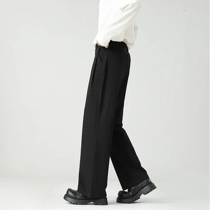 Men's Spring Essential Suit Pants Elastic Waist Loose Straight Black Gray Casual Business Work Slacks Fashion Trendy Daily Wear