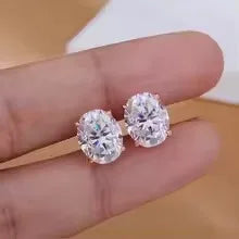 3carat Oval Cut Moissanite Solitaire Diamond Stud Earrings for Women Men 925 Sterling Silver Plated 18k Yellow Gold Ear Studs