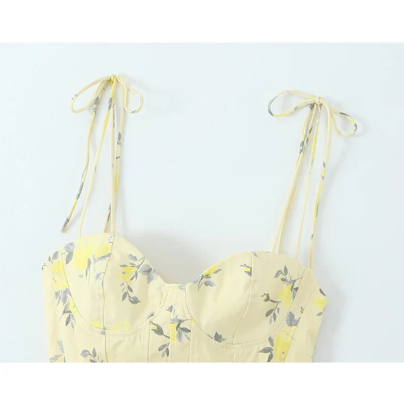 Elegant Corset Top Backless Short Cami Tops New 2026 Summer Fashion Floral Printed Sexy Party Night Tops
