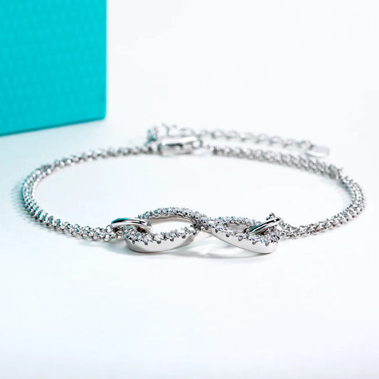 1.7mm Moissanite Bow-Knot Bracelet 925 Sterling Silver Lab Created Diamond 18+5cm Adjustable Bracelets for Woman Gifts