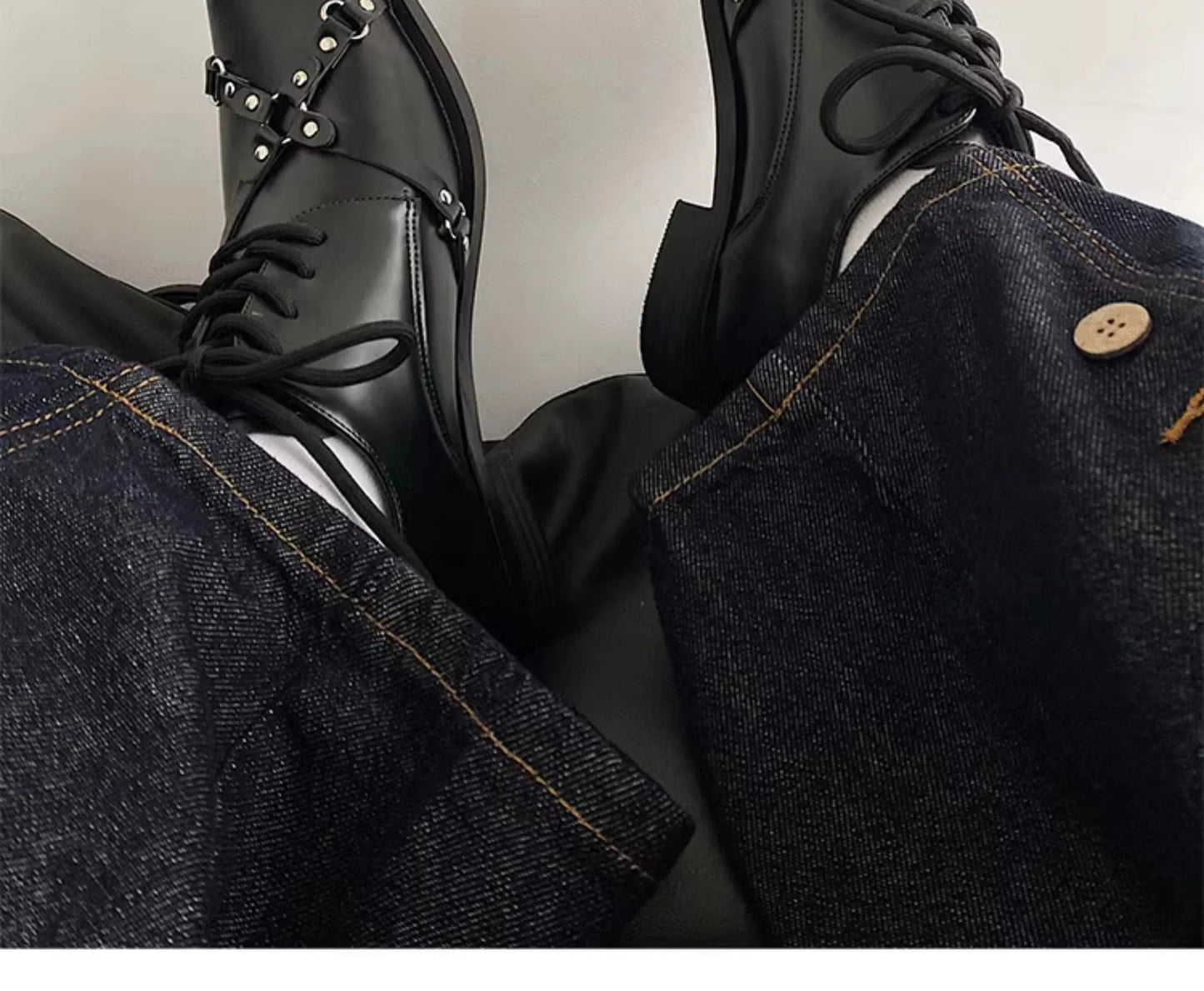 Men's formal leather shoes pointed niche design dark style Oxford shoes strap metal decoration business casual derby shoes