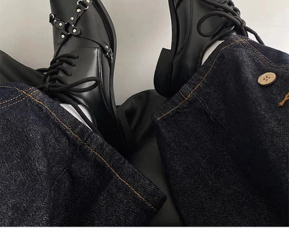 Men's formal leather shoes pointed niche design dark style Oxford shoes strap metal decoration business casual derby shoes