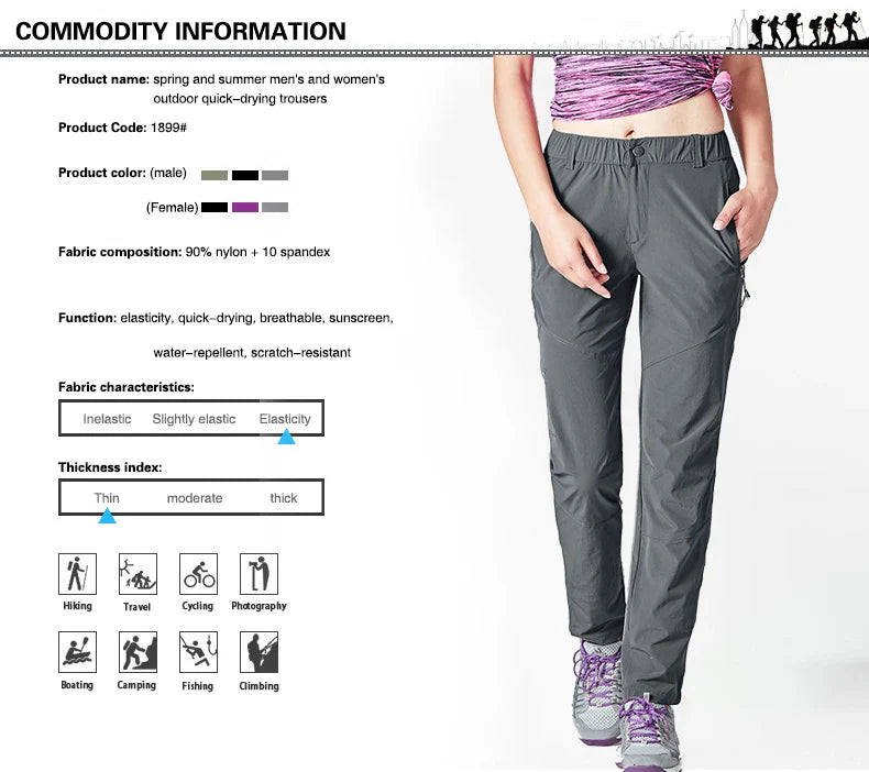 Women Hiking Pants Camping Trekking Running Climbing Mountain Trousers Lightweight Quick Dry Waterproof Summer Pants