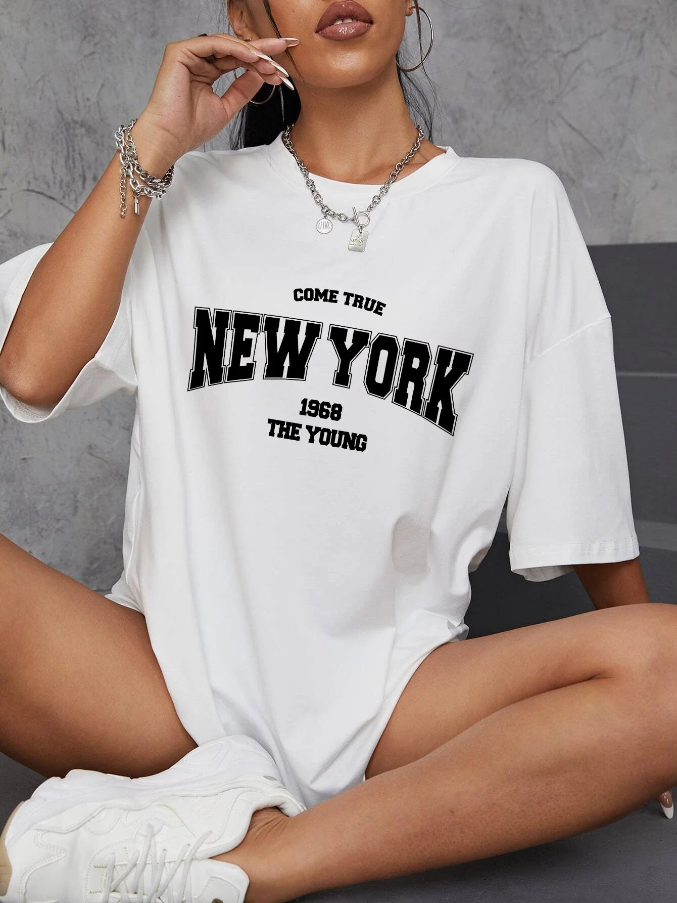 Quando 1968 A Nova Iorque É Jovem Camisetas Femininas De Algodão Oversize Camisetas Diárias Criatividade Roupa Casual Individual De Rua