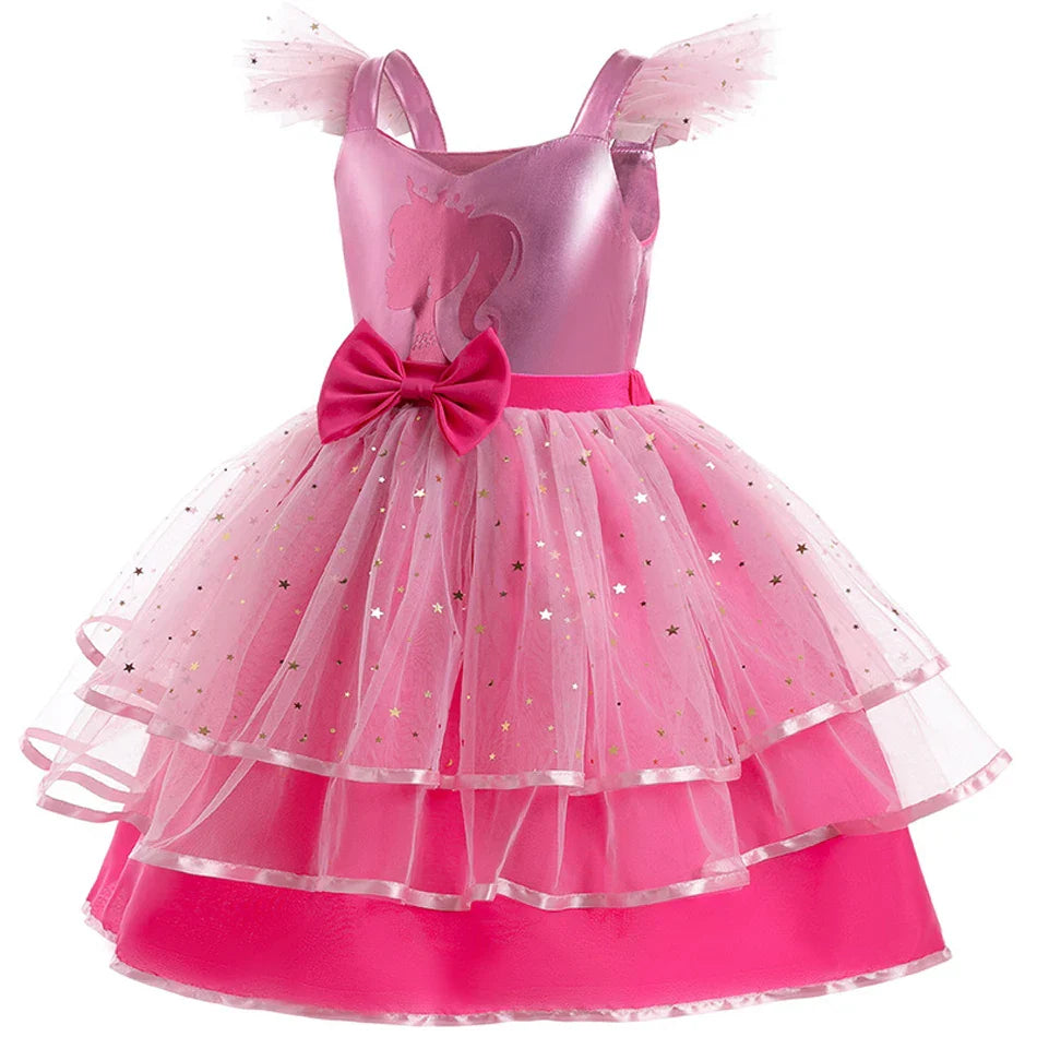 Princess Girls Rosy Movie Tutu Dress for Girl Letter B Birthday Party New Year Christmas Costumes Margot Ken Robbie