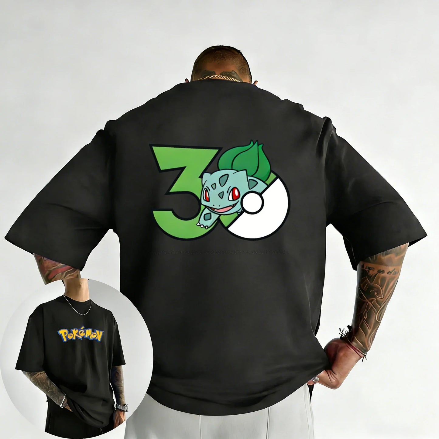 30th Anniversary Bulbasaur Printed T-shirt Summer Men's and Women's Loose Casual Hip Hop Trendy Short Sleeve Top