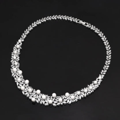 High Quality Zirconia Pearls 4pcs Jewellery Necklace Set Prom Wedding Jewelry Set Bridal Party Accessories