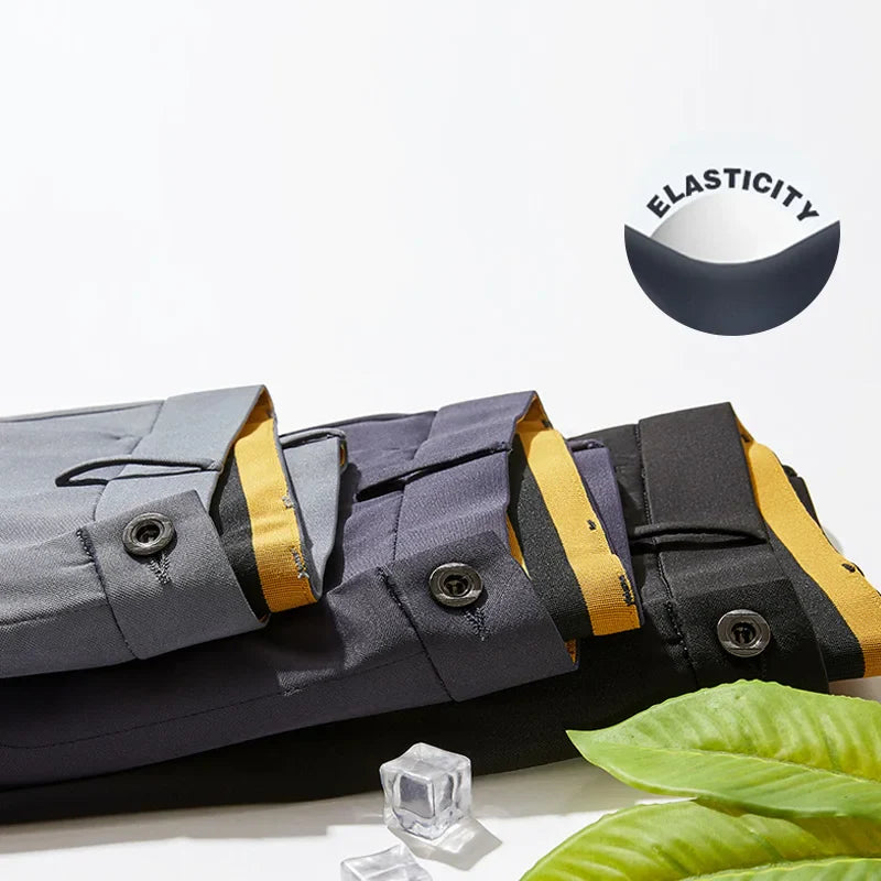Men Spring Summer Thin Formal Dress Pants High Quality Elastic Waist Business Casual Suit Trousers Work Office Black Long Pants