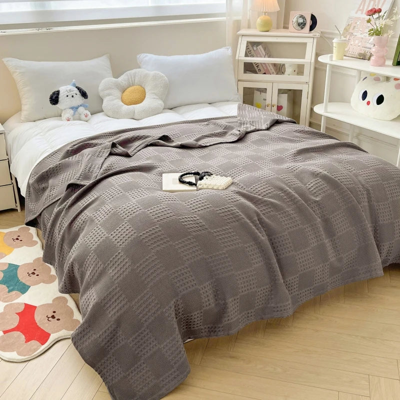 Cotton Throw Blanket Soft Breathable Waffle Blanket for Twin Queen King Bed Decorative Plaid Sofa Blankets Summer Throws