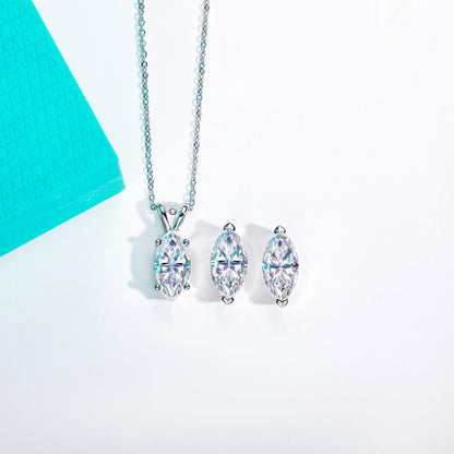 2-5ct Marquise Moissanite Necklace 0.5-3ct Earrings 925 Sterling Silver 18k Gold Plated Wedding Jewelry Set for Woman