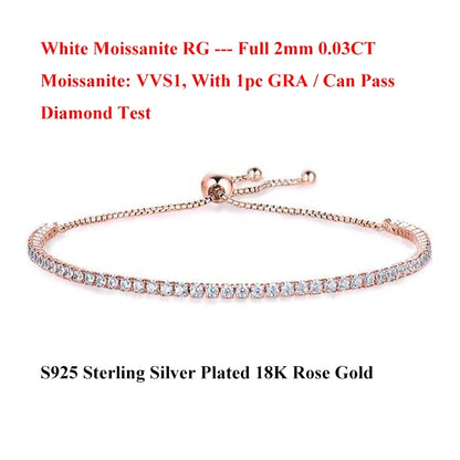 Full 2mm Moissanite Diamond Tennis Bracelet for Woman Man Certified s925 Silver Plated 18K Adjustable Link Chain Bracelets