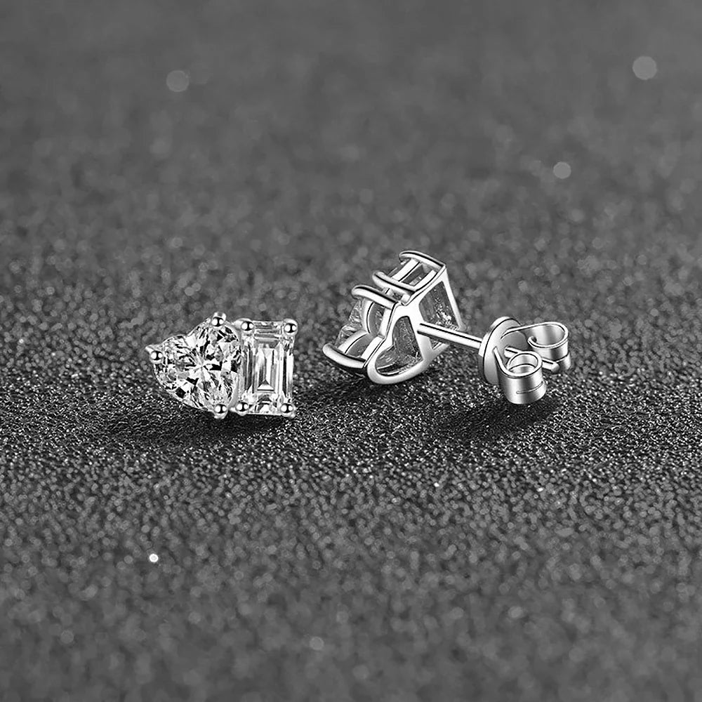 4cttw Heart & Emerald Moissanite Diamond Stud Earrings with Certificates 925 Sterling Silver Ear Studs Fine Jewelry for Women