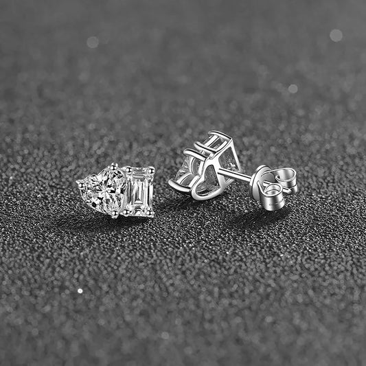4cttw Heart & Emerald Moissanite Diamond Stud Earrings with Certificates 925 Sterling Silver Ear Studs Fine Jewelry for Women
