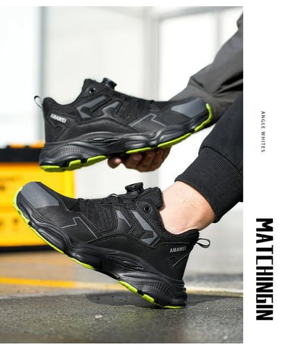 Rotating Button Safety Shoes Men Steel Toe Sneaker Work Shoes Man Puncture Proof Work Safety Boots Black Protective Shoes