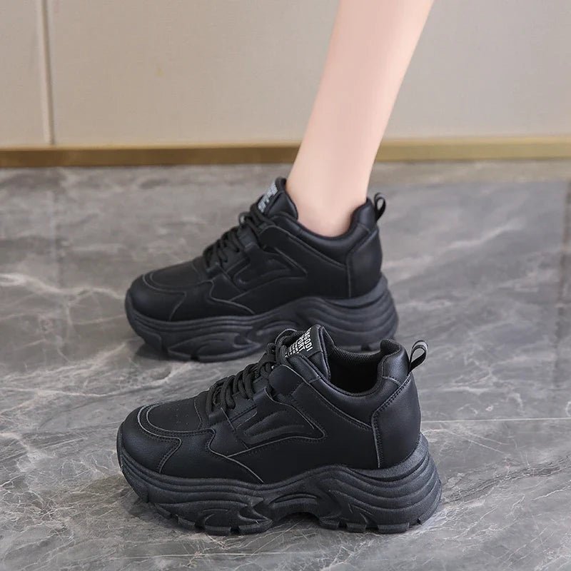 White Platform Women's Sneakers 2024 Spring Lace-Up Thick Bottom Vulcanize Shoes Woman Pu Leather Breathable Sports Shoes Ladies