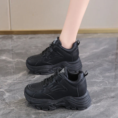 White Platform Women's Sneakers 2024 Spring Lace-Up Thick Bottom Vulcanize Shoes Woman Pu Leather Breathable Sports Shoes Ladies