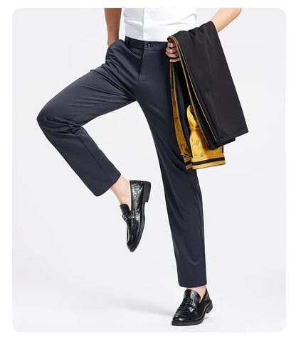 Men Spring Summer Thin Formal Dress Pants High Quality Elastic Waist Business Casual Suit Trousers Work Office Black Long Pants