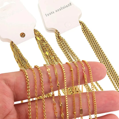 5pcs Stainless Steel Bead Chain Cuba Cross O Ripple Chain Necklace Plated Gold 45CM Adjustable Chain Lobster Clasp DIY Necklace