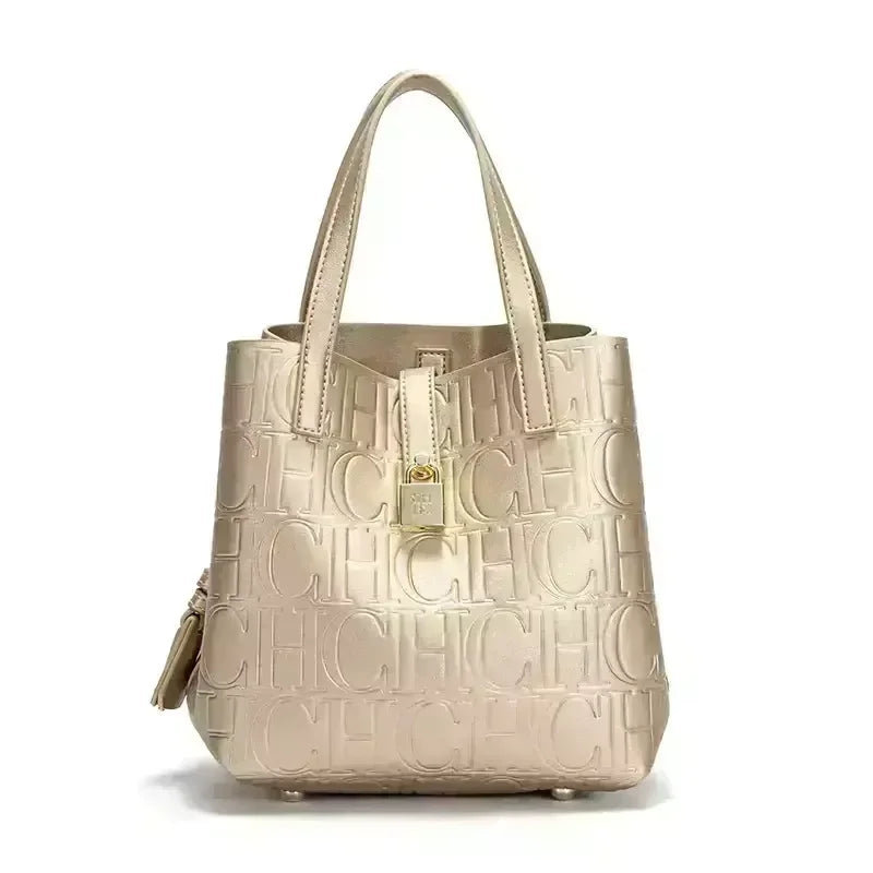 Large Capacity Handbag Luxury Brand Temperament Letter Print with Lock Design 2025 Trendy Women's Crossbody Bag