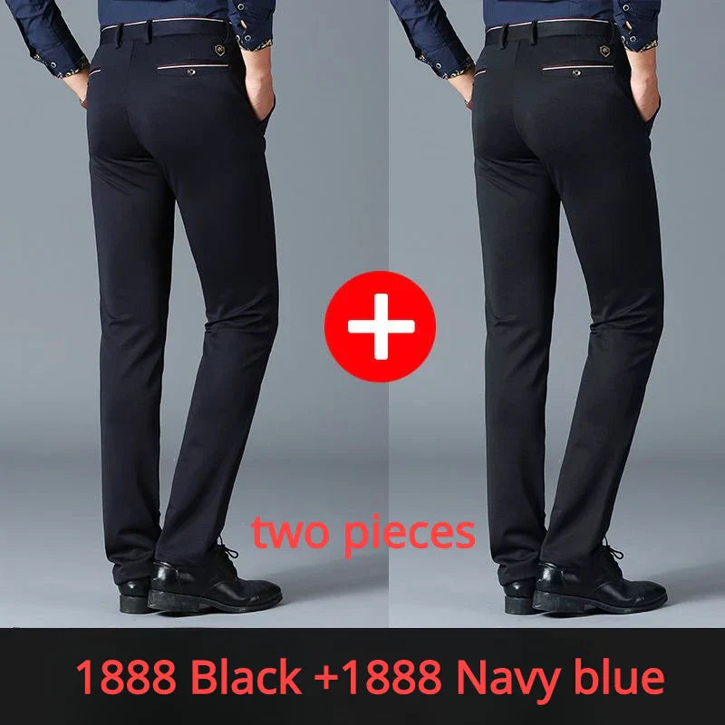 Casual Suit Pants Stretch Men's Dress Pants Black Navy Blue Suit Pants Straight Slim-Fit Business Formal Trousers Plus Size 40