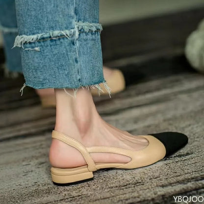 Summer Fashion Color Blocked Flat Bottom Coarse Heel Women's Sandals New Small Fragrant Style Shallow Mouth Low Tailored Shoes