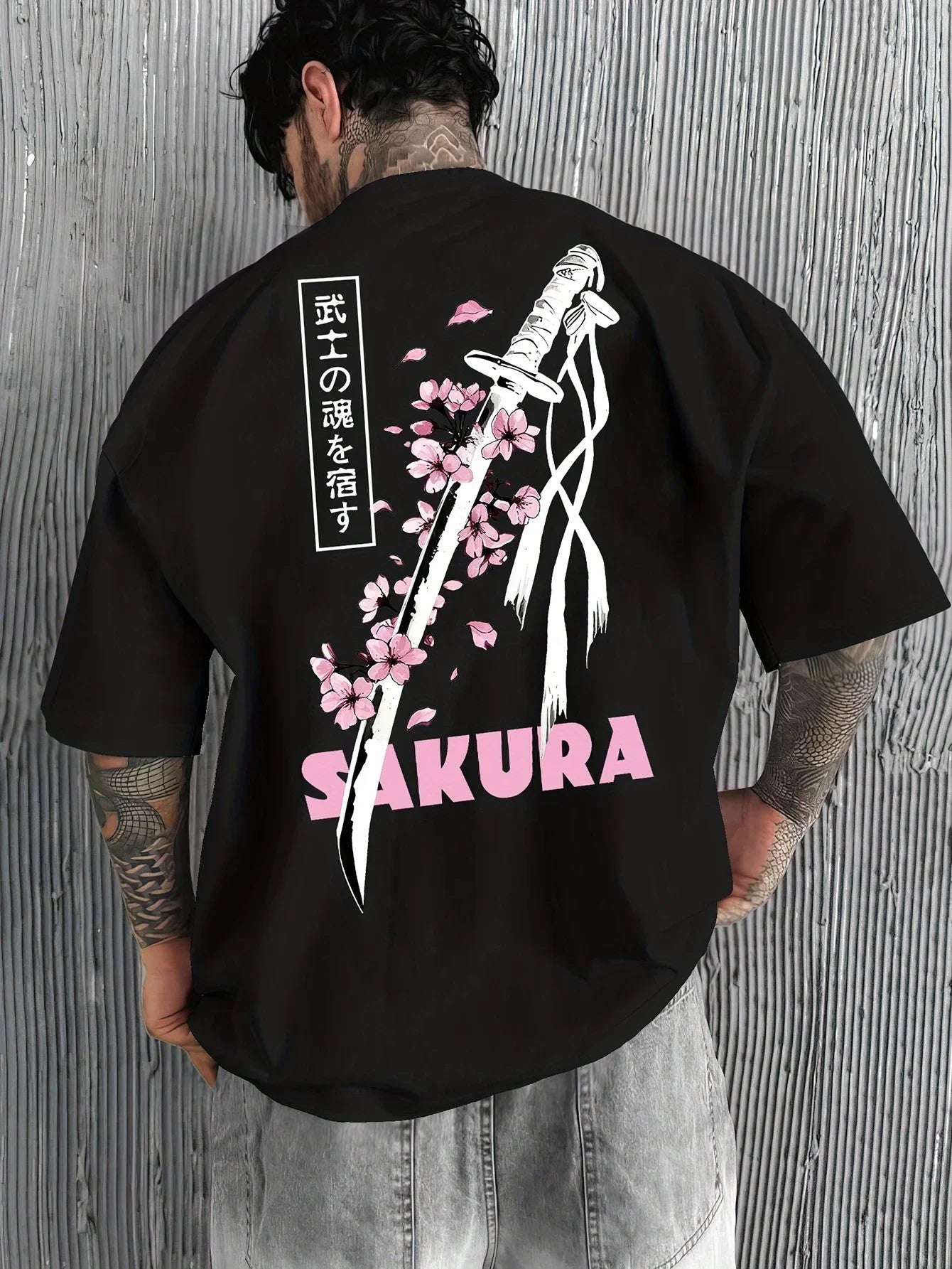 Japanese Samurai Sword Sakura Print 100% Cotton Men Women T-shirt Summer Autumn Daily Outdoor Sports Casual Street Short-sleeve
