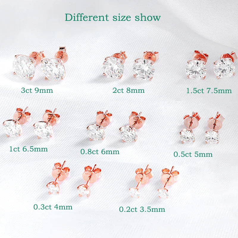 18K Plated 0.1-3CT Moissanite Stud Earrings for Women Men Sparkling Classic Bridal Jewelry 925 Silver Rose Gold Earring
