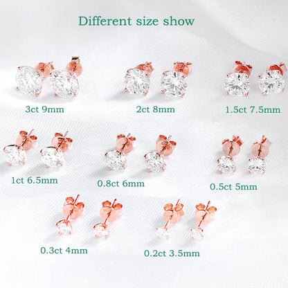 0.2-3CT Rose Gold Color Moissanite Stud Earrings for Women Sparkling Classic Wedding Lab Diamond Earring Pure 925 Silver