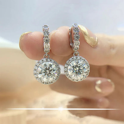 3Carat Moissanite Hoop Earrings With  Certificates Round Sunflower D Color Diamond Drop Earring 925 Silver Earring 2024 Trend