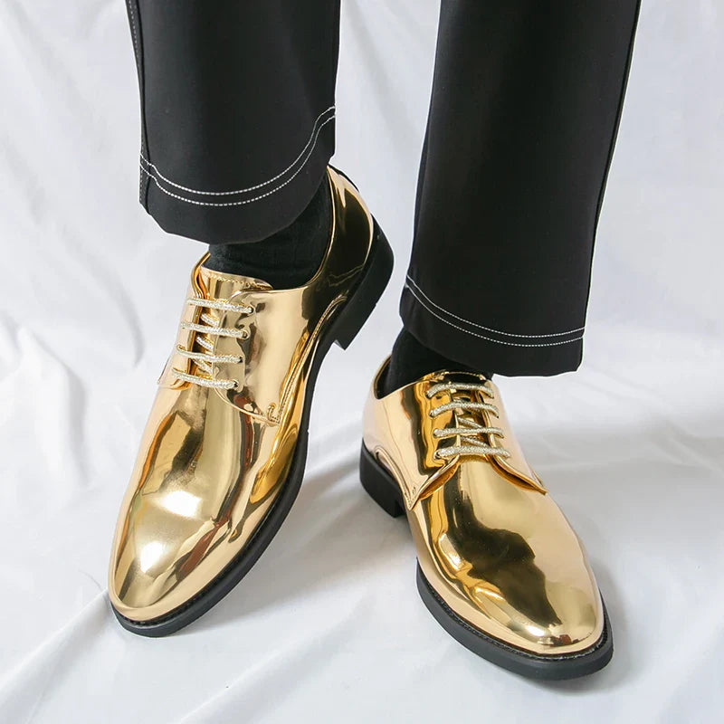 Luxury Silver Dress Shoes Man Patent Leather Shoes Large Size 50 Wedding Shoes Men Pointed toe Party Shoes Designer Formal Shoes