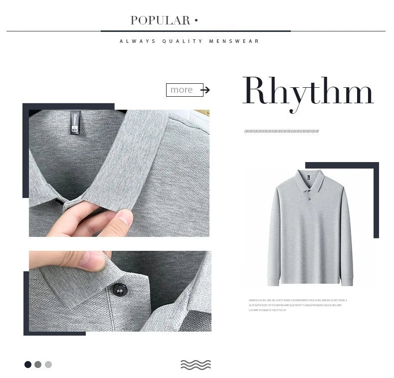100%pure cotton autumn winter men's high-end designer fashionable long sleeved boutique button casual comfortable polo shirt top