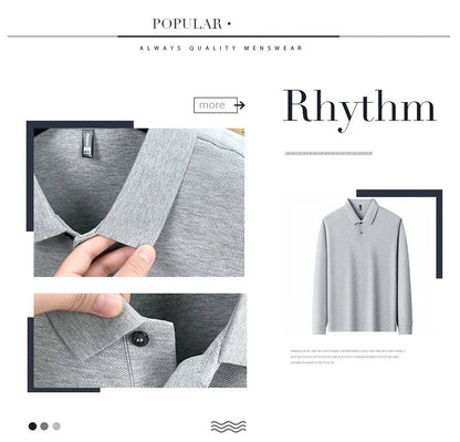 100%pure cotton autumn winter men's high-end designer fashionable long sleeved boutique button casual comfortable polo shirt top