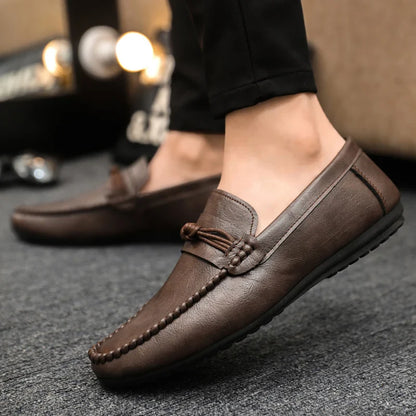 Classic Black Men's Leather Loafers Big Size 46 Slip on Shoes Man Office Shoes Comfortable Soft Flat Casual Shoes For Men