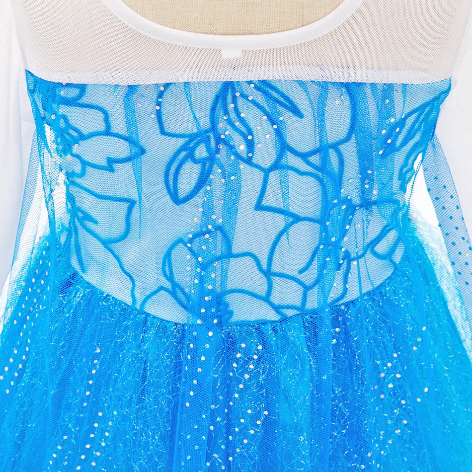 Children Carnival Blue Sequins Elsa Cosplay Dress Girls Elegant Blue Princess Costume Kids Halloween Birthday Party Clothes