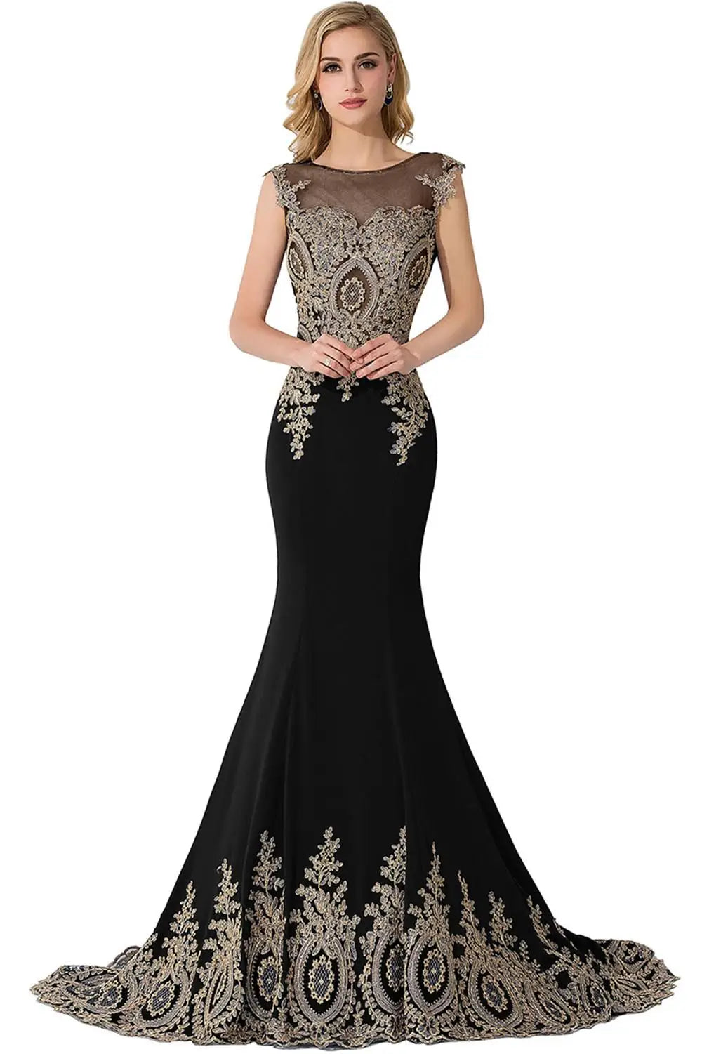 Vestidos de Baile Sereia de Renda Transparente, Luxuosos Apliques, Bordados, Missangas, Vestidos de Noite Ilusão, Vestido de Festa Longo