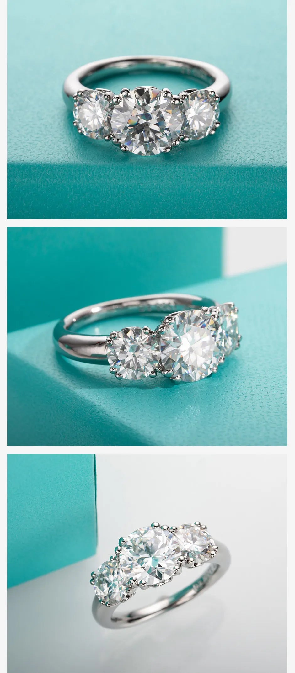 5cttw D Color Moissanite Luxury Three Stone Engagement Ring 925 Silver Rings 18K Gold Plated Customs Jewelry Wholesale