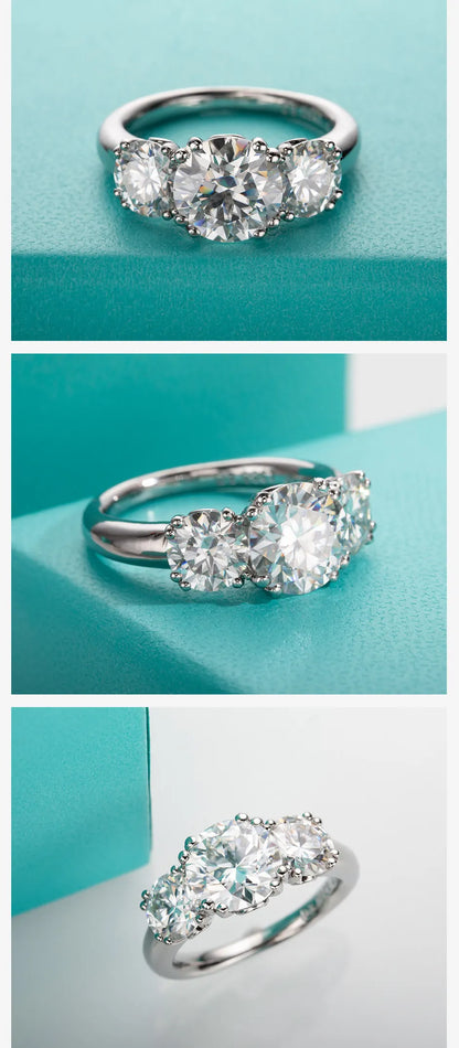 5cttw D Color Moissanite Luxury Three Stone Engagement Ring 925 Silver Rings 18K Gold Plated Customs Jewelry Wholesale
