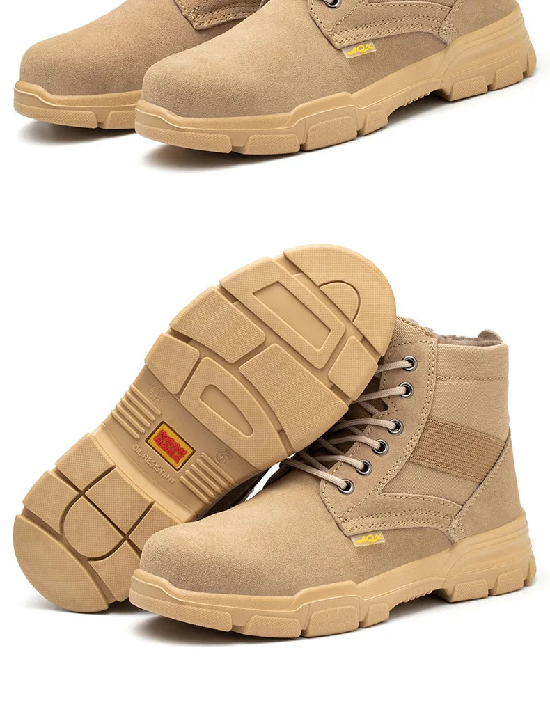 Men's Winter Wool Velvet Cotton Safety Work Shoes High Top Steel Toe Insulated Labor Protection Construction Shoes