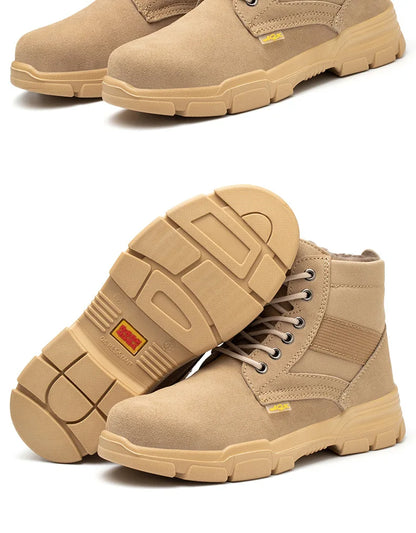 Men's Winter Wool Velvet Cotton Safety Work Shoes High Top Steel Toe Insulated Labor Protection Construction Shoes