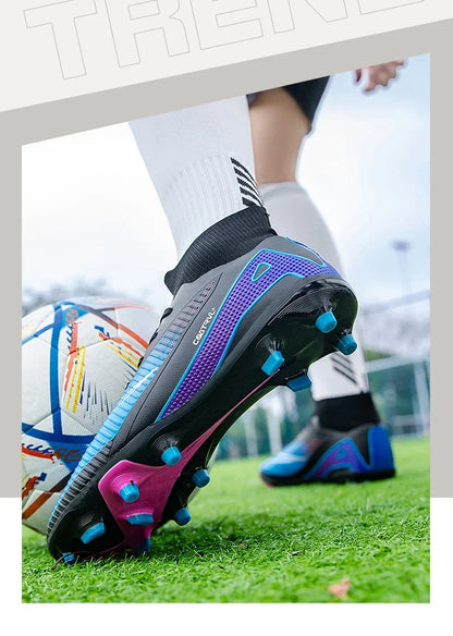 Men Professional Soccer Shoes Outdoor High-Top Sports Football Boots Long Spikes Artificial Grass Training Non Slip Sneakers