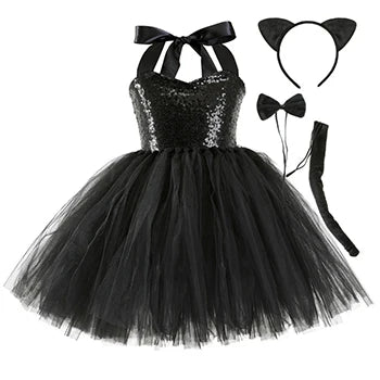 Cute Leopard Tiger Cat Giraffe Tutu Dress For Girls Halloween Animal Cosplay Costume Outfit Kids Christmas Carnival Party Dress