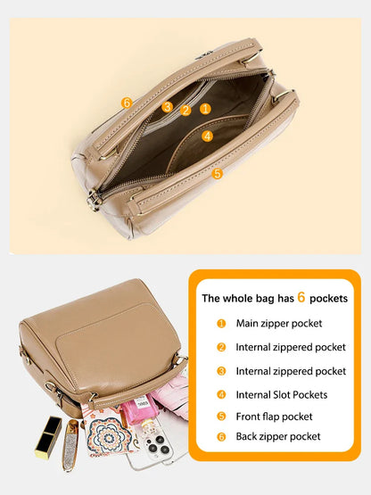 Genuine Leather Women's Handbag Cowhide Shoulder Bag Large Capacity Boston Crossbody Satchel For Fashion Bolsa Two Straps