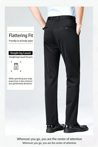 Premium Men's Solid Color Stretch Trousers Loose Straight Formal Business Pants for All-Day Comfort And Professional Style