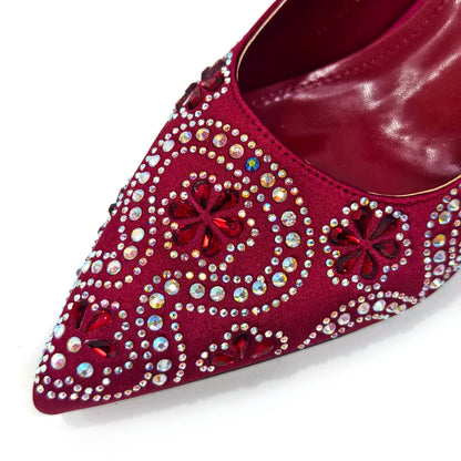 Elegant Rhinestone Pointed-Toe Pumps With Matching Bag Set Large Capacity Bag for Women's Party High Heels