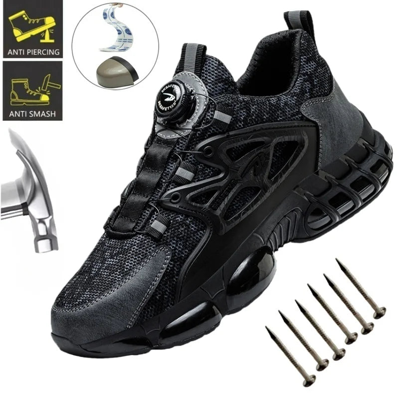 Rotating Button Safety Shoes Men Work Shoes Steel Toe Cap Working Boots Sneakers Man Anti Puncture Dangerous Work Shoes