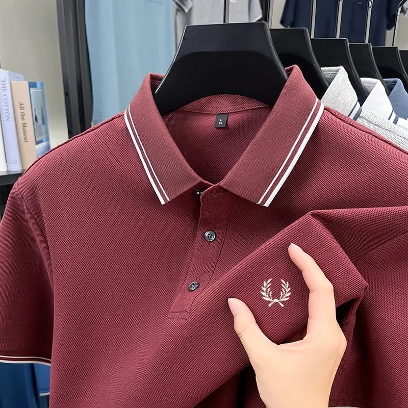 100% pure cotton embroidered new men's casual short sleeved polo shirt, fashionable, breathable, comfortable and versatile top