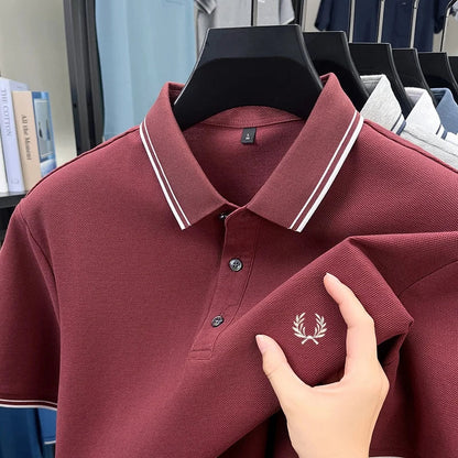 100% pure cotton embroidered new men's casual short sleeved polo shirt, fashionable, breathable, comfortable and versatile top