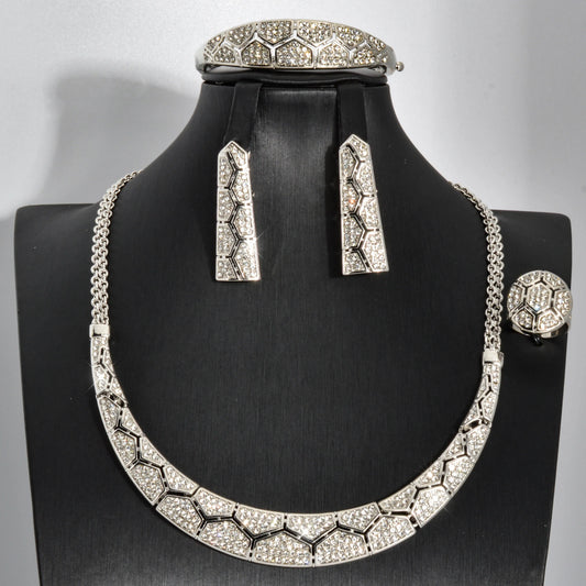 Sunny Jewelry Bridal Wedding Set Acorite Zircon Classic Gold Plated Earrings Necklace Bracelet Ring For Women Gift Anniversary